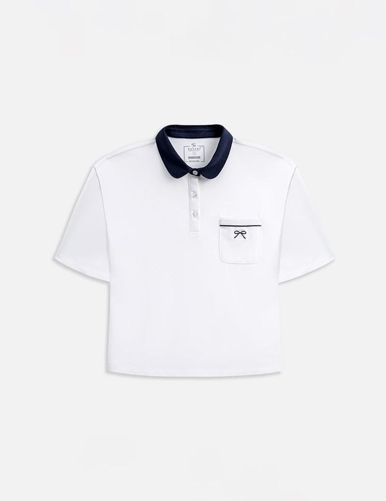 Áo polo ngắn tay nữ cổ phối kẹp ren