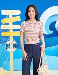Áo polo mongtoghi nữ kẻ ngang túi ngực