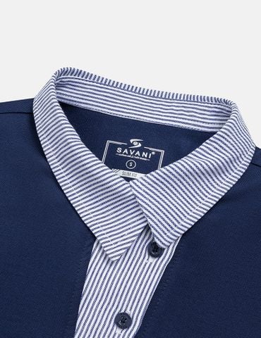 Áo polo ngắn tay nữ cổ vải phối dệt thoi