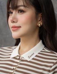 Áo polo ngắn tay nữ kẻ ngang bản cổ thêu logo
