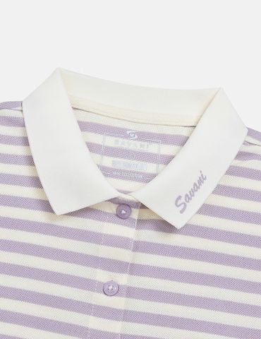 Áo polo ngắn tay nữ kẻ ngang bản cổ thêu logo