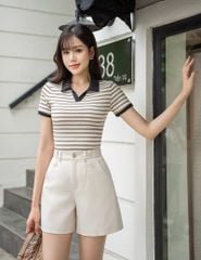 Áo polo ngắn tay nữ kẻ ngang phối