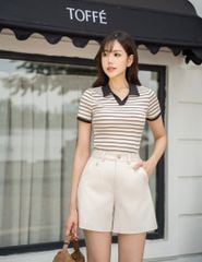 Áo polo ngắn tay nữ kẻ ngang phối