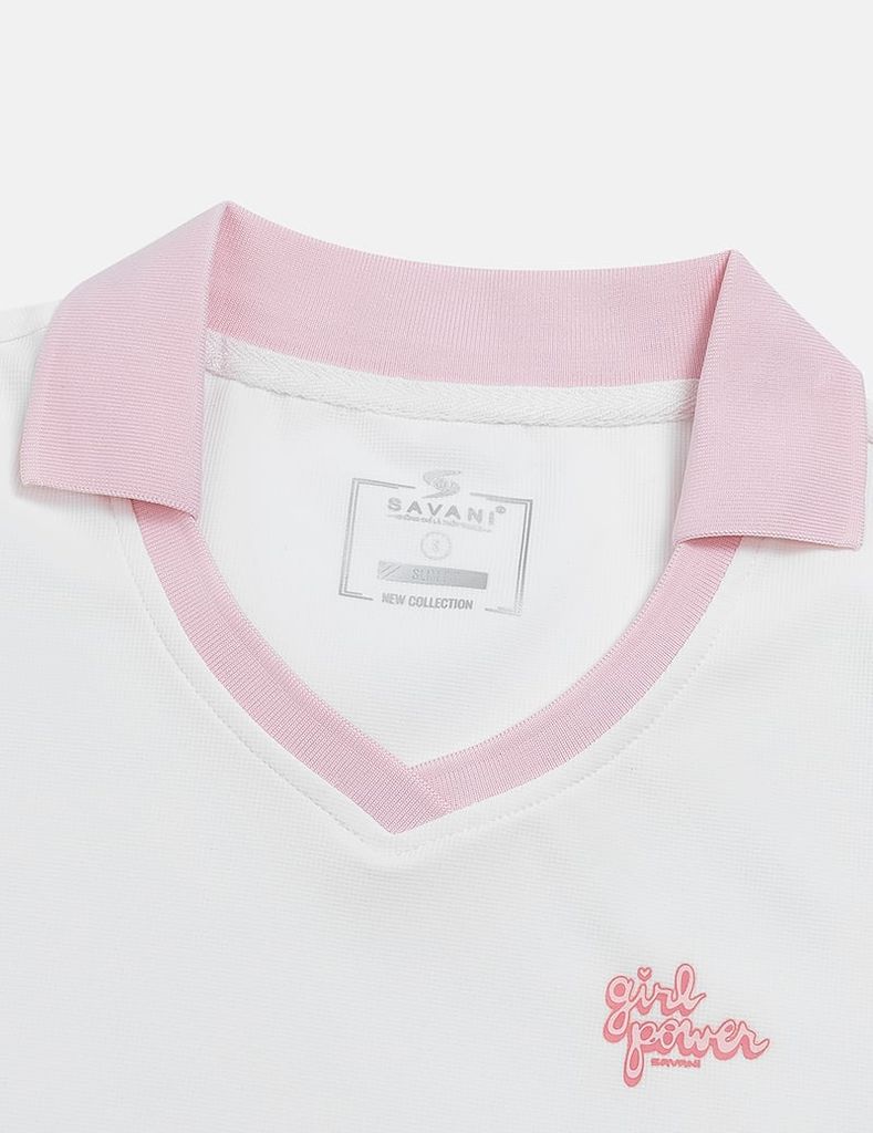 Áo polo ngắn tay thể thao nữ hình in trước ngực