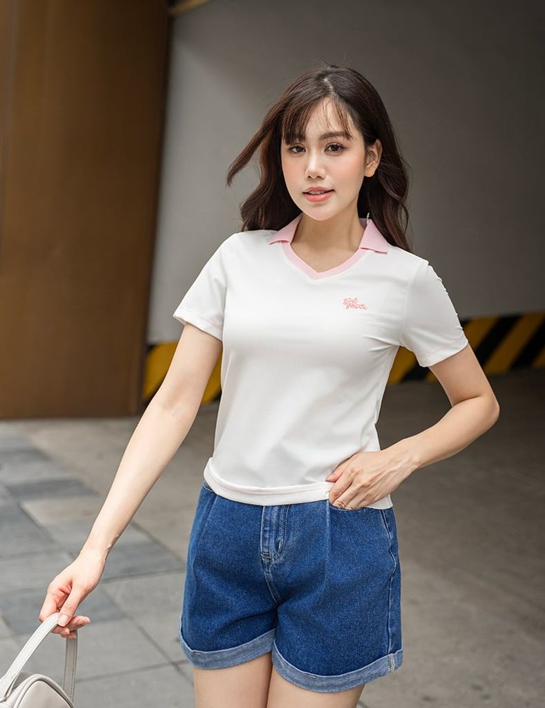Áo polo ngắn tay thể thao nữ hình in trước ngực