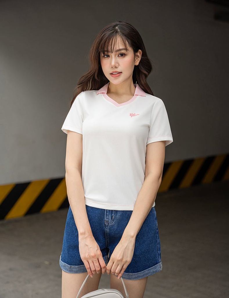 Áo polo ngắn tay thể thao nữ hình in trước ngực