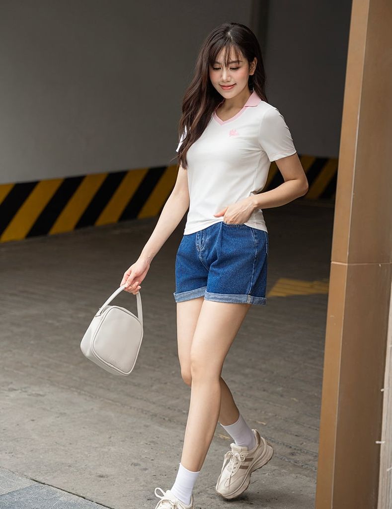 Áo polo ngắn tay thể thao nữ hình in trước ngực