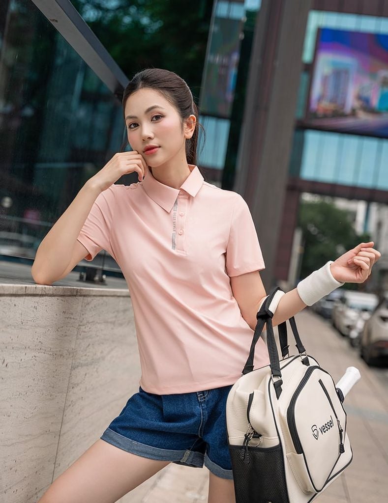 Áo polo ngắn tay nữ thể thao cổ lệch