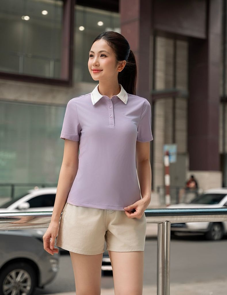 Áo polo nữ ngắn tay thể thao bản cổ vải phối