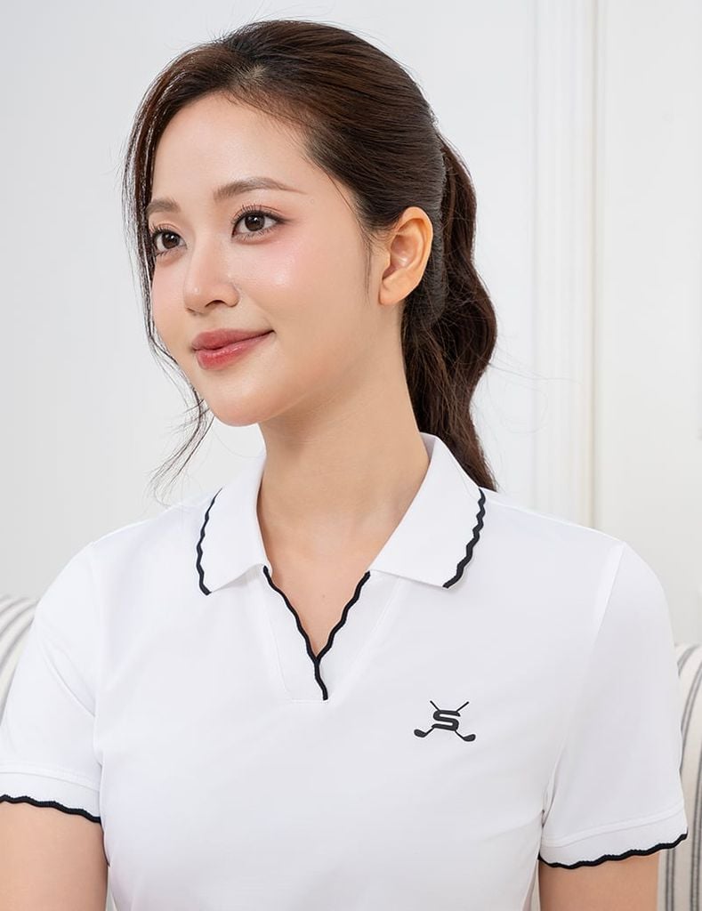 Áo polo nữ ngắn tay thể thao ngực in