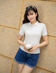 Áo polo ngắn tay nữ in dọc 2 bên tay