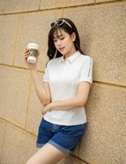Áo polo ngắn tay nữ in dọc 2 bên tay