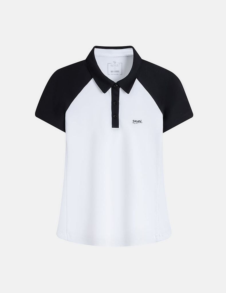 Áo polo nữ tay raglang phối ngực in