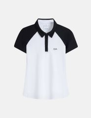 Áo polo nữ tay raglang phối ngực in