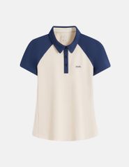 Áo polo nữ tay raglang phối ngực in