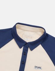 Áo polo nữ tay raglang phối ngực in