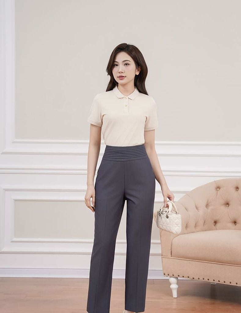 Áo thun ngắn tay có cổ nữ dáng ôm