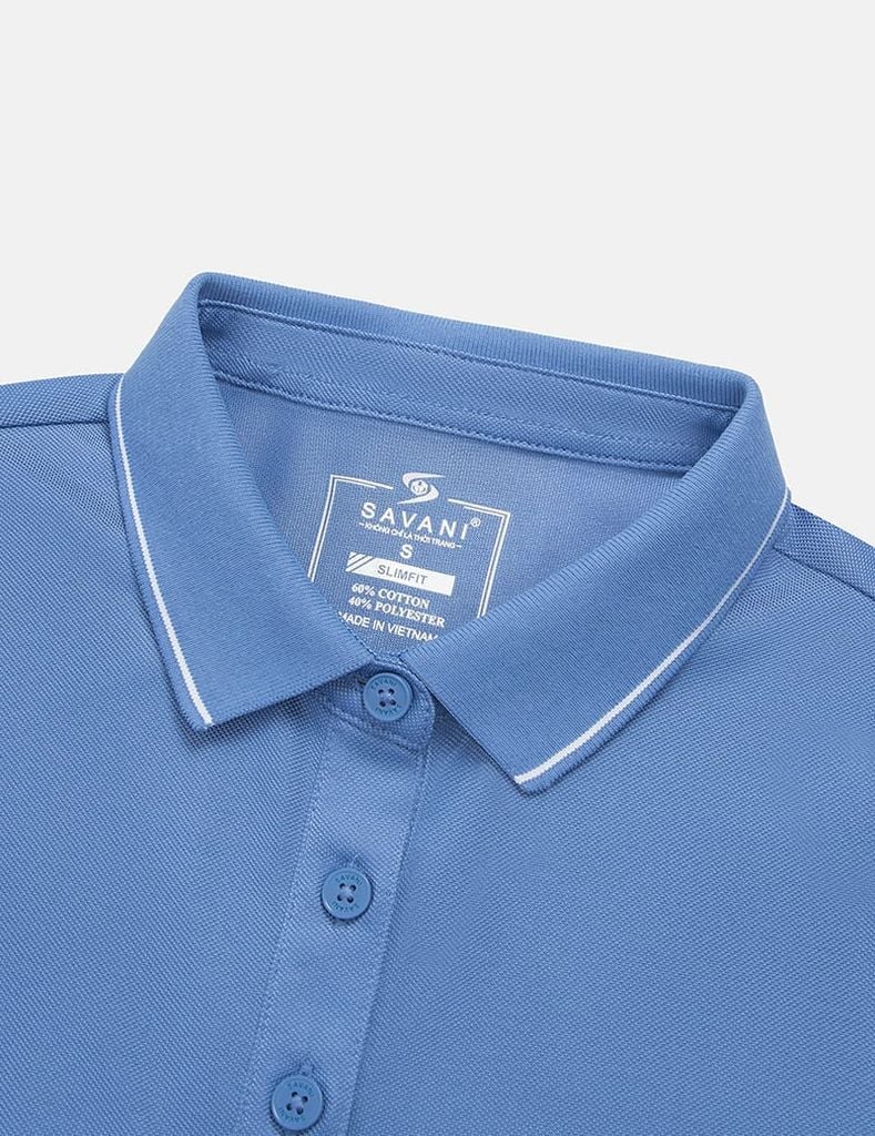 Áo polo ngắn tay nữ xẻ tà thêu logo tay