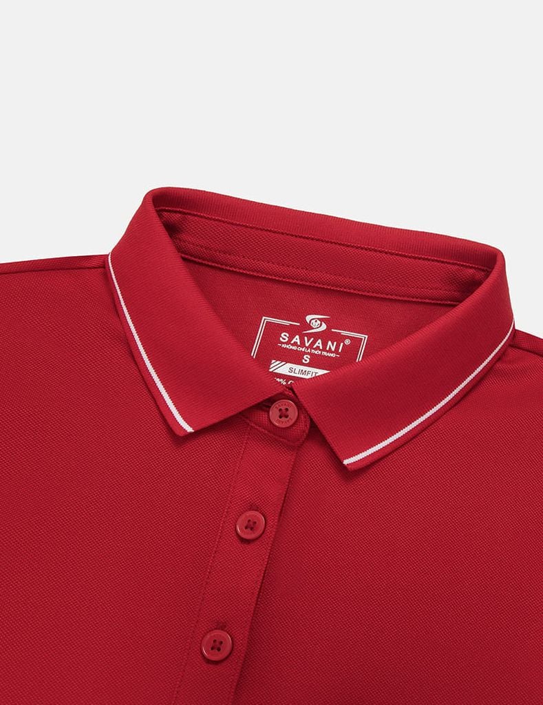 Áo polo ngắn tay nữ xẻ tà thêu logo tay