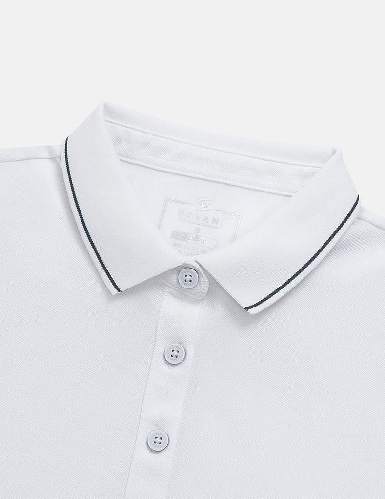 Áo polo ngắn tay nữ xẻ tà thêu logo tay