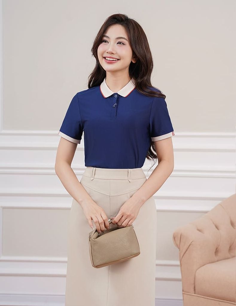 Áo polo nữ coolmax nẹp vải phối xẻ tà