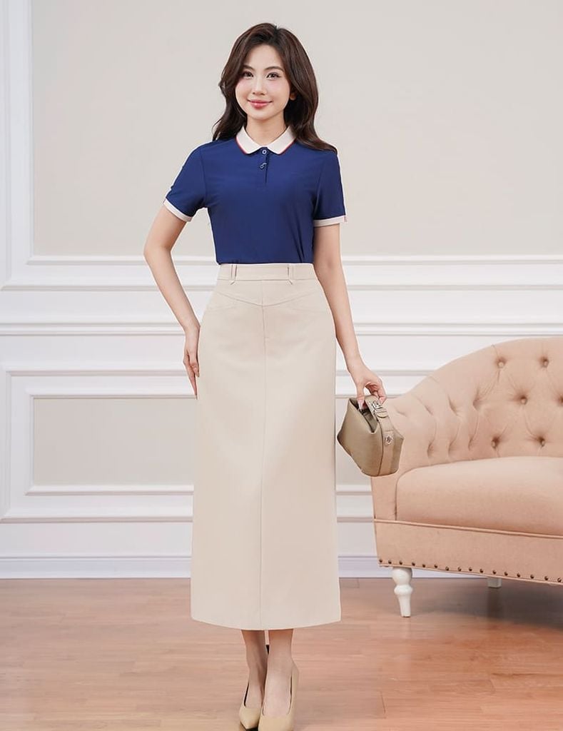 Áo polo nữ coolmax nẹp vải phối xẻ tà