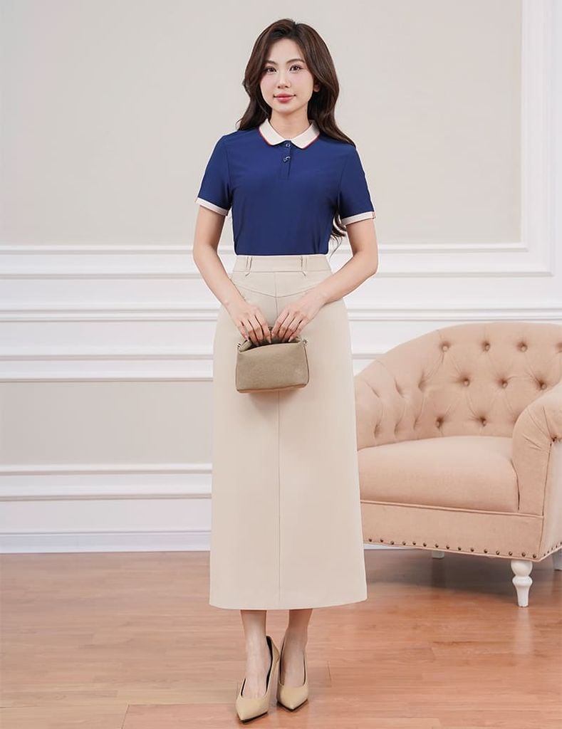 Áo polo nữ coolmax nẹp vải phối xẻ tà