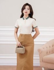 Áo phông có cổ nữ mắt chim xẻ tà dáng ôm