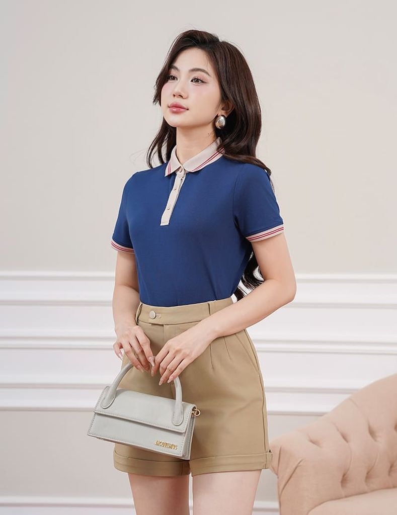 Áo polo ngắn tay nữ thêu logo tay