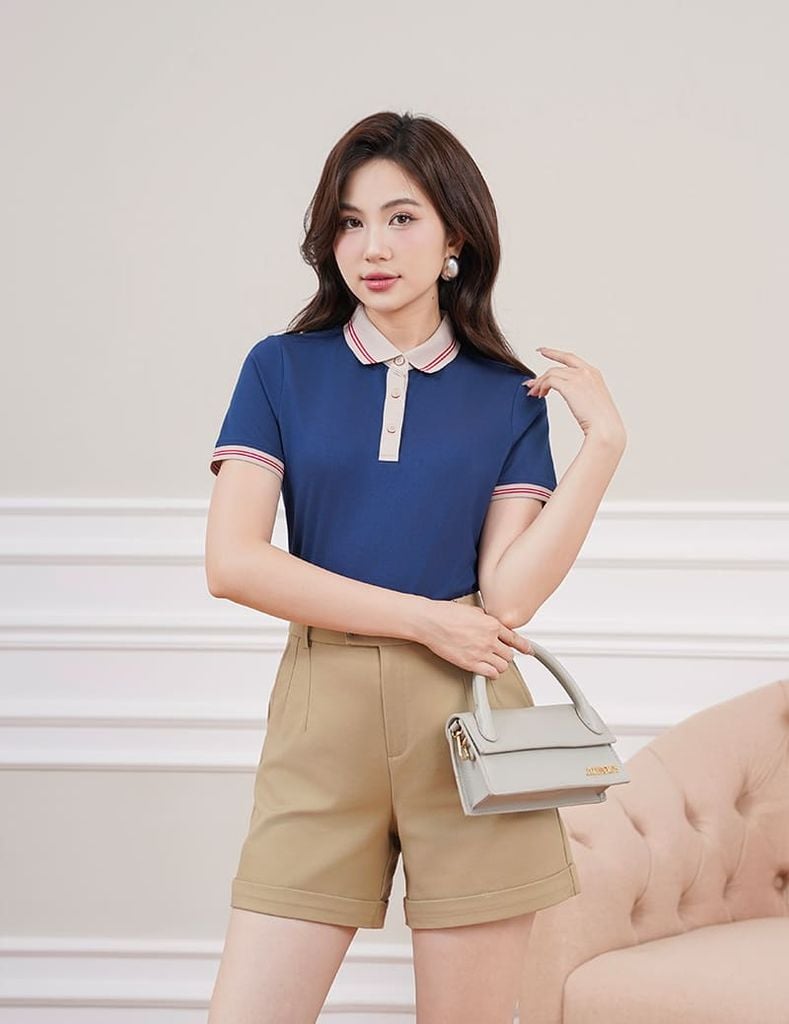 Áo polo ngắn tay nữ thêu logo tay
