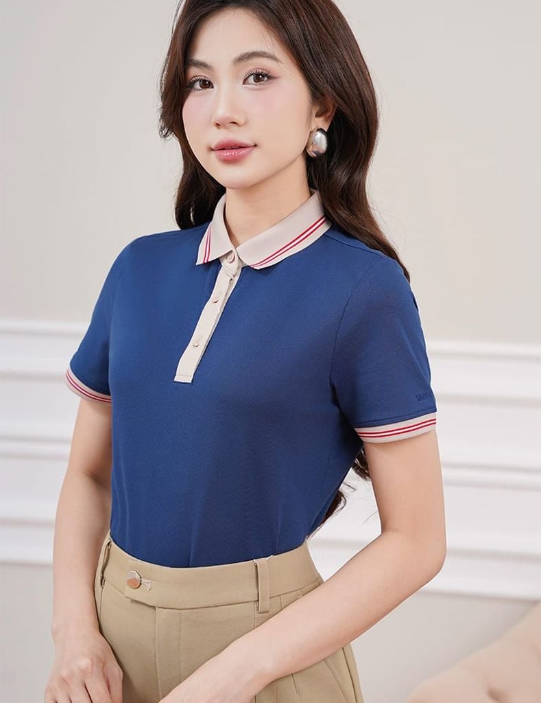 Áo polo ngắn tay nữ thêu logo tay