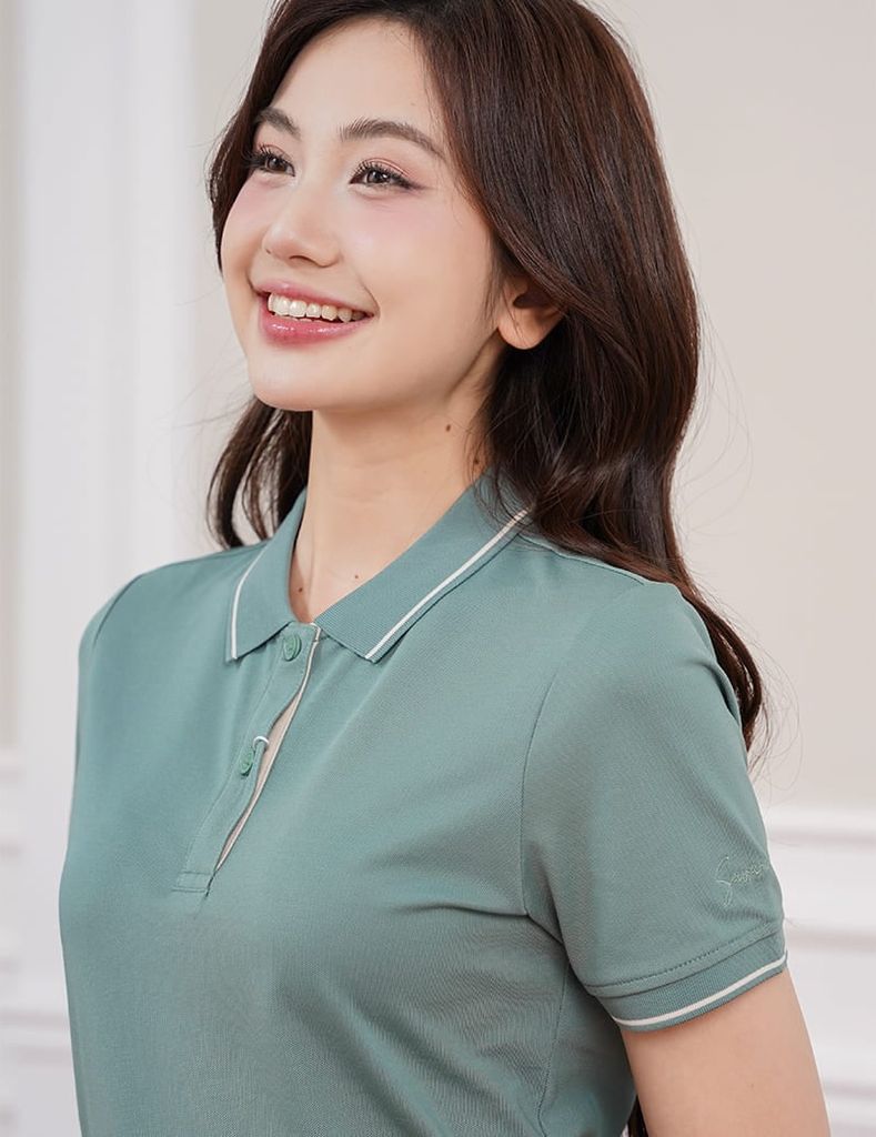 Áo polo ngắn tay nữ phối line