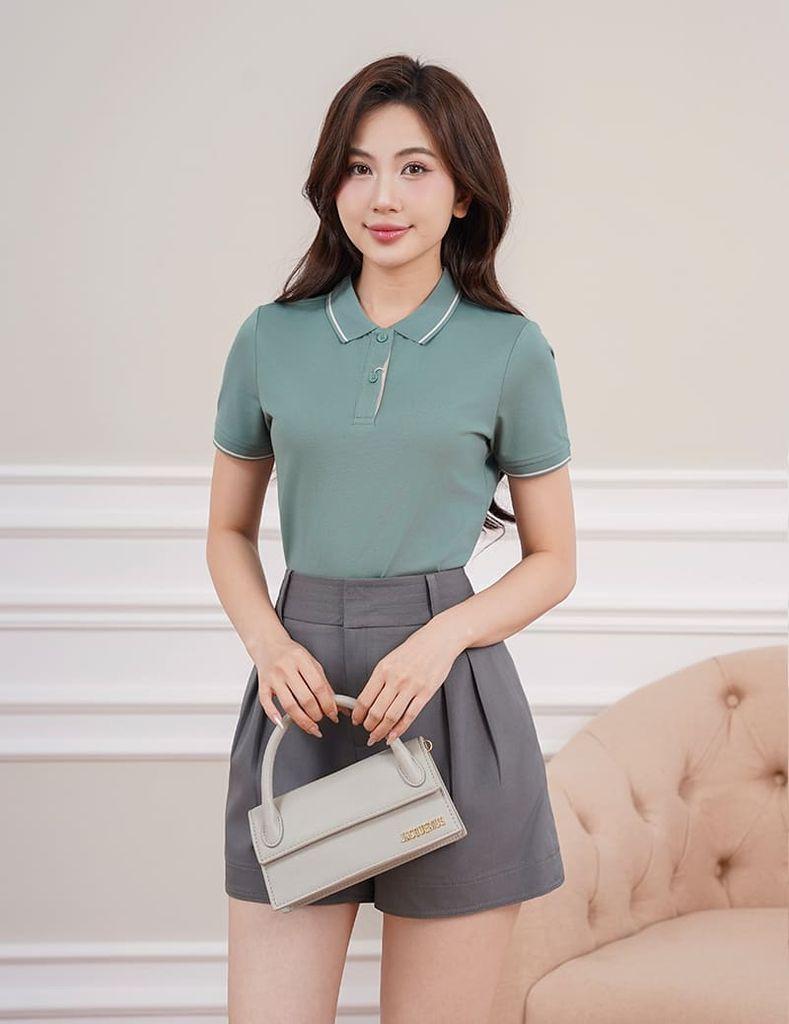 Áo polo ngắn tay nữ phối line