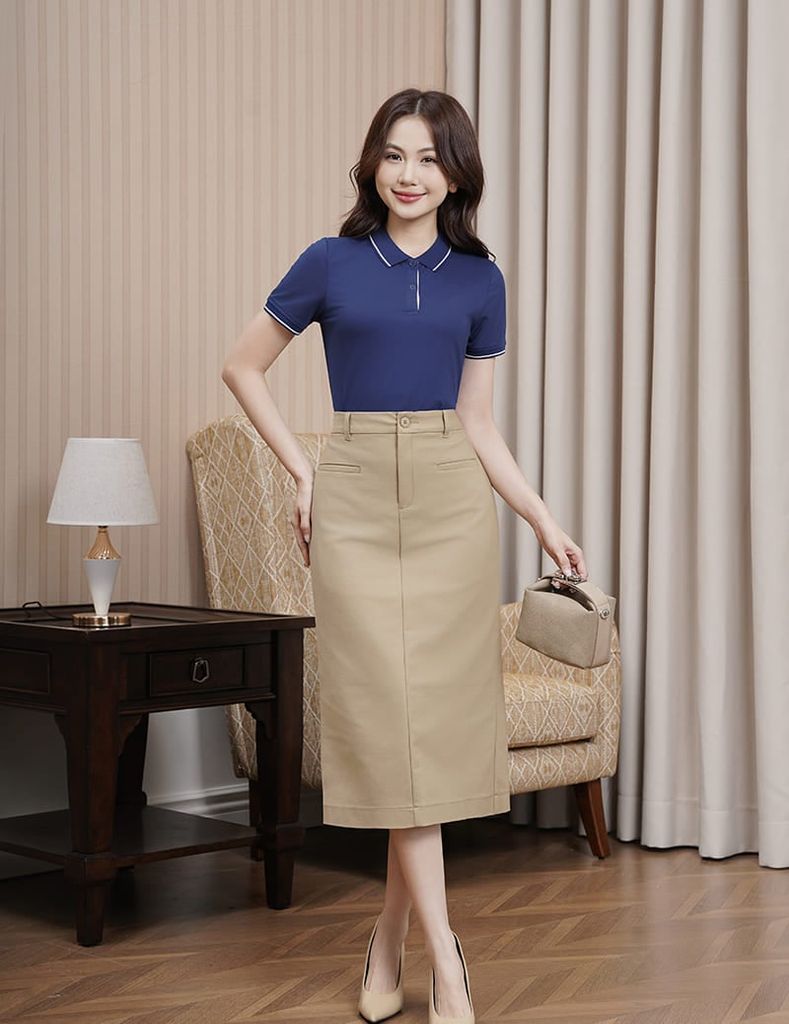 Áo polo ngắn tay nữ phối line