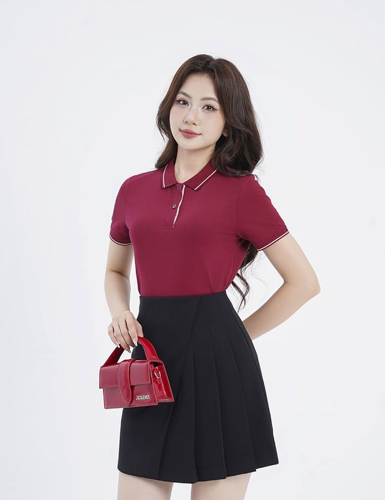 Áo polo ngắn tay nữ phối line