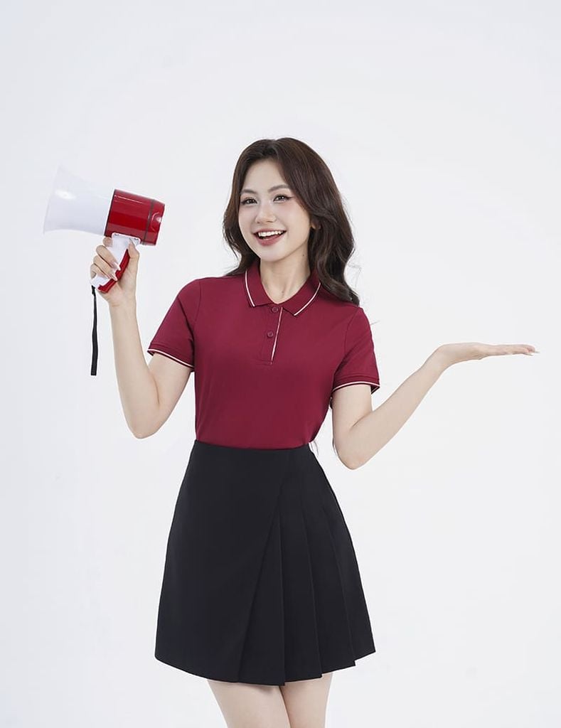 Áo polo ngắn tay nữ phối line