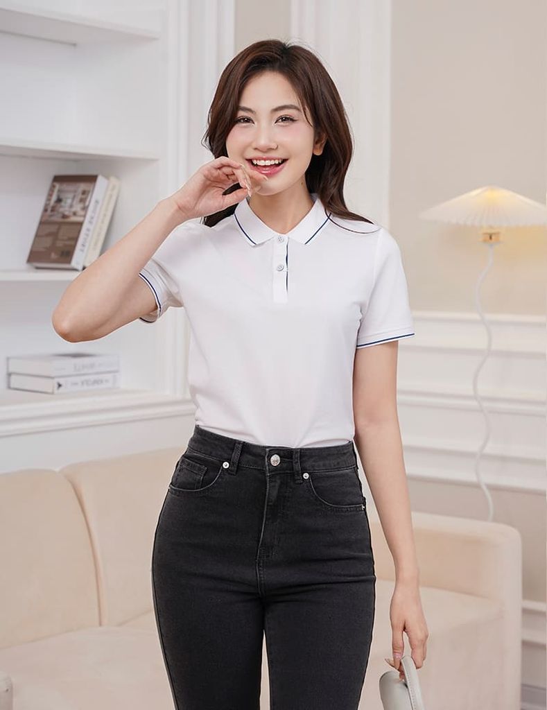 Áo polo ngắn tay nữ phối line