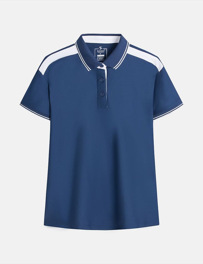 Áo polo ngắn tay nữ thêu logo tay phối nẹp