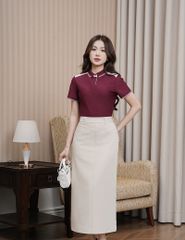 Áo polo ngắn tay nữ thêu logo tay phối nẹp