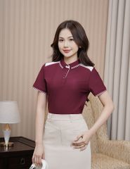 Áo polo ngắn tay nữ thêu logo tay phối nẹp
