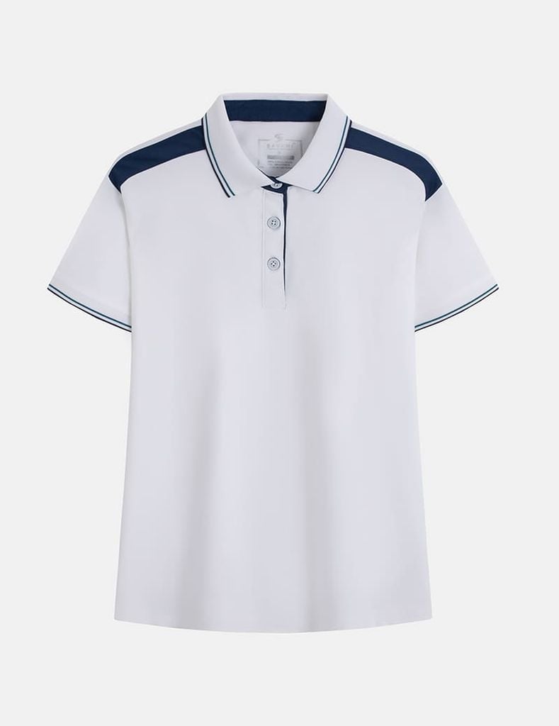 Áo polo ngắn tay nữ thêu logo tay phối nẹp