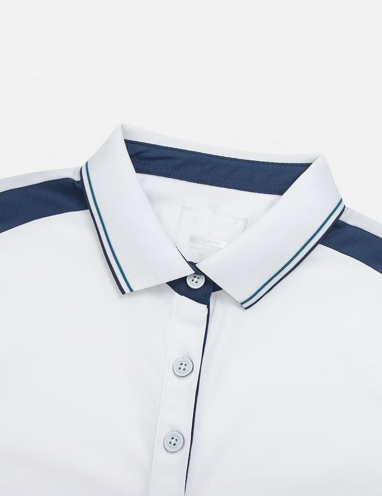 Áo polo ngắn tay nữ thêu logo tay phối nẹp