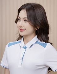Áo polo ngắn tay nữ thêu logo tay phối nẹp