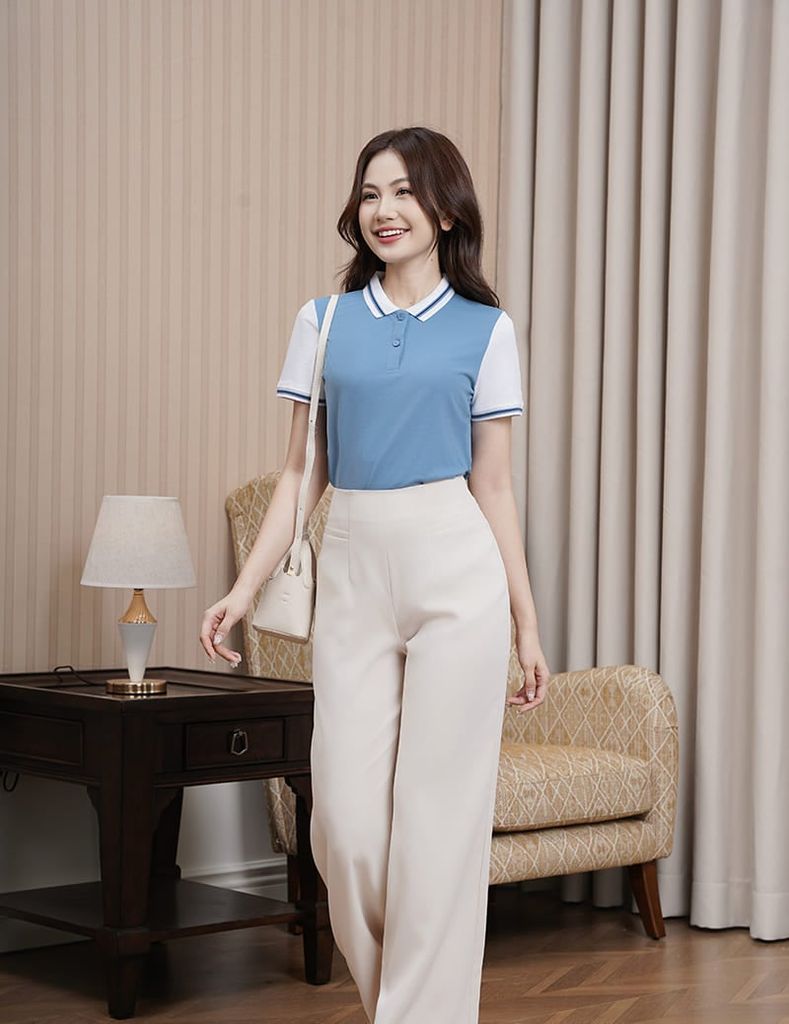 Áo polo nữ tay phối vải khác màu