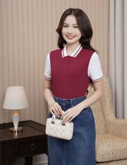 Áo polo nữ tay phối vải khác màu