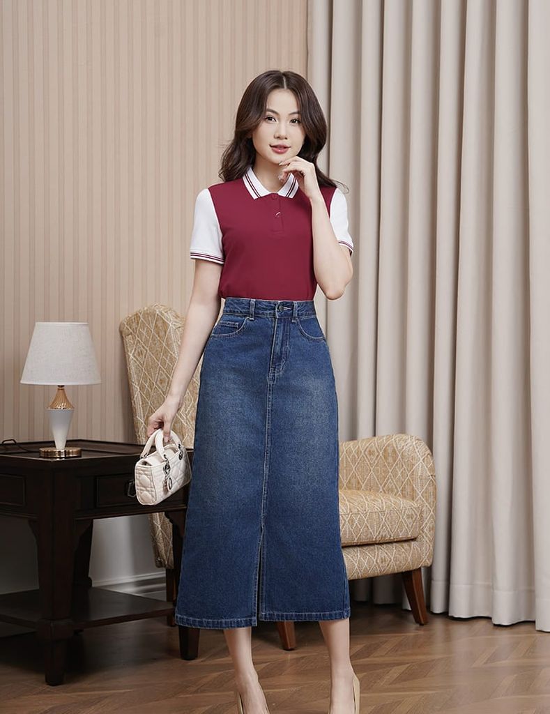 Áo polo nữ tay phối vải khác màu