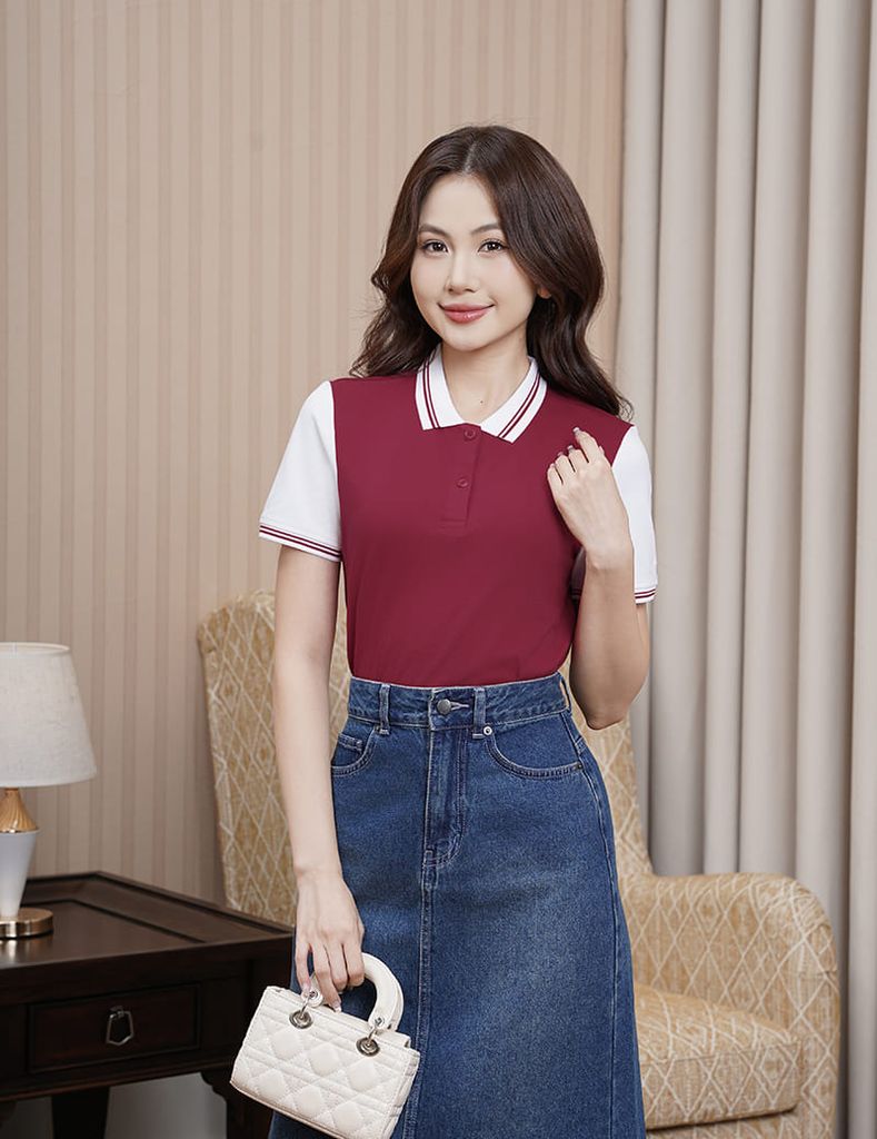 Áo polo nữ tay phối vải khác màu