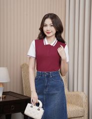 Áo polo nữ tay phối vải khác màu