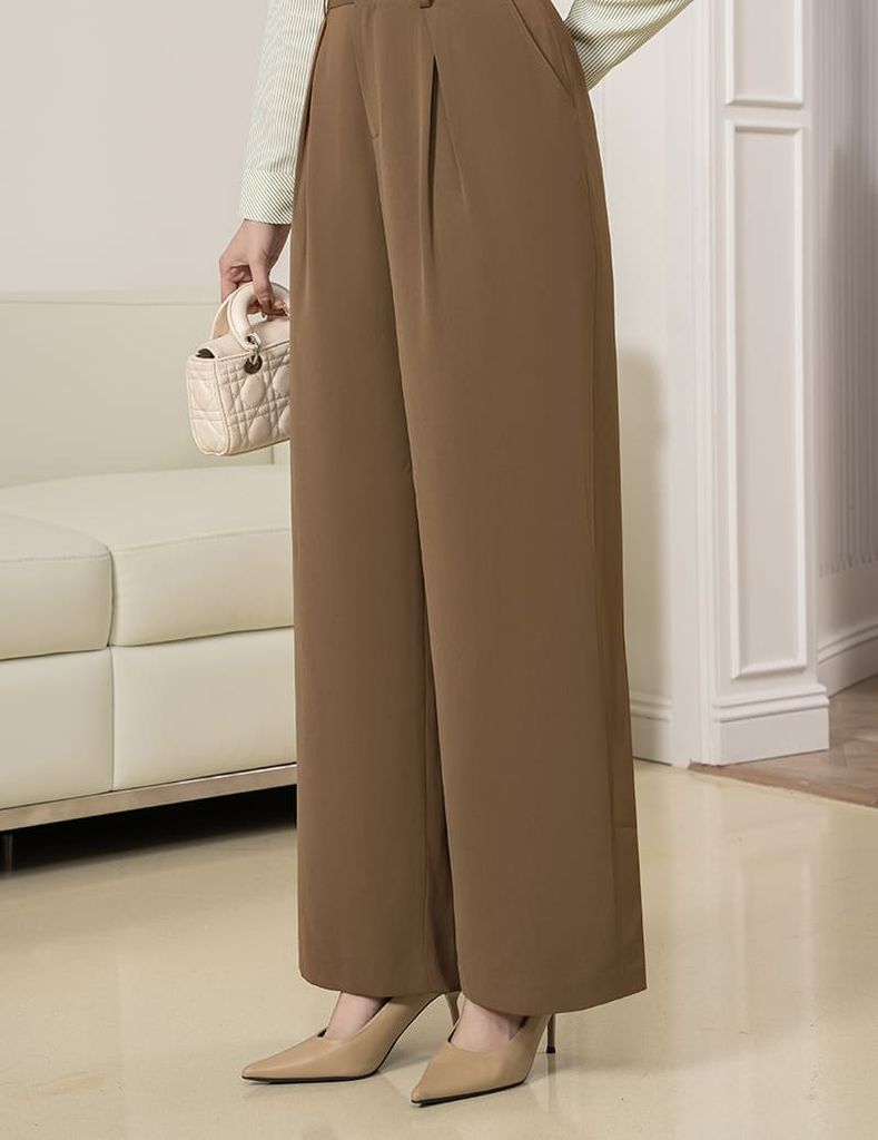 Quần âu nữ ống suông cạp kẹp lé