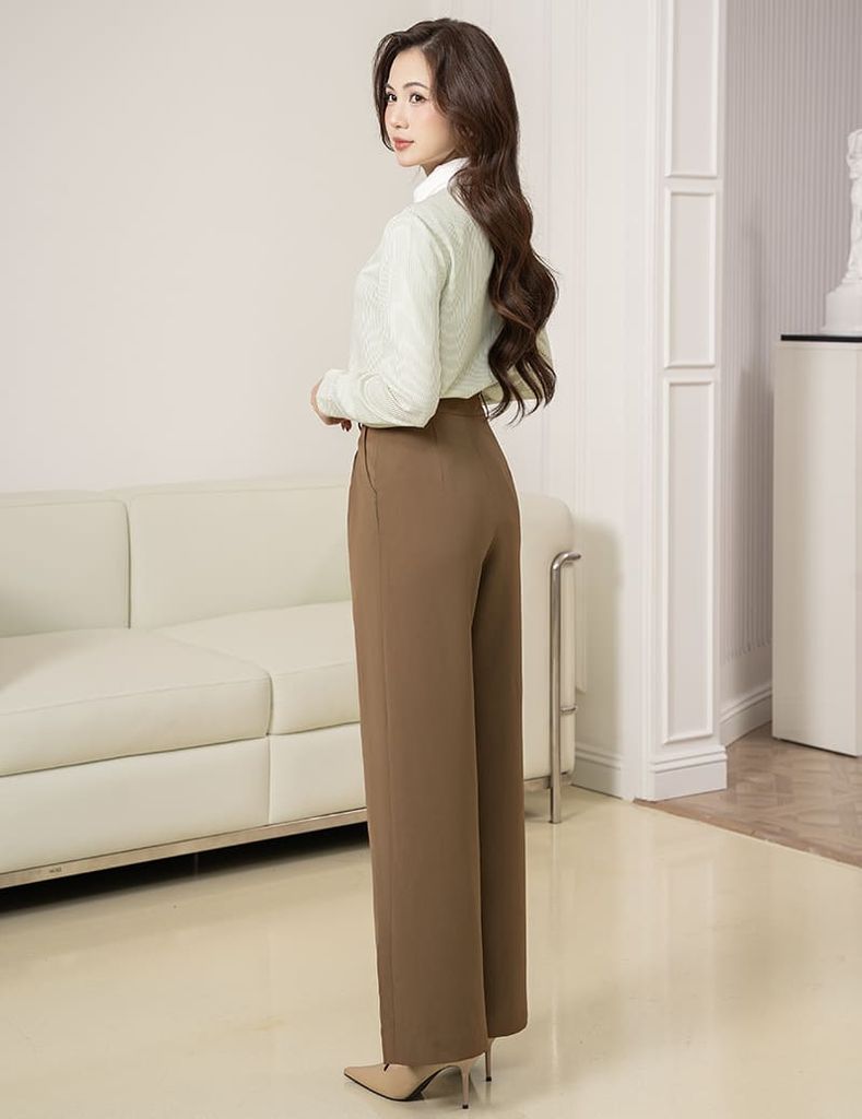 Quần âu nữ ống suông cạp kẹp lé